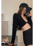 Spice Girls Black Long Sleeve T-Shirt Girl Autumn Tight Sexy Chicous Short-Short Lum With Sunscreen Bottom Shirt Top