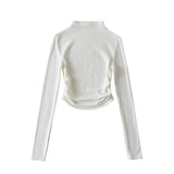 Autumn And Winter Plus Velvet Street Ins Hot Girl Solid Color Repair Small High-Neck Curved Long-Sleeved T-Shirt