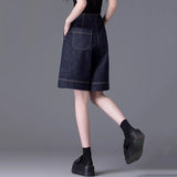 6 Points Of Denim Shorts Women's Summer Thin A-Word 2025 New Loose Thin Straight Trousers Wide-Legged Trousers
