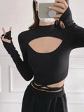 Spice Girls Women's Spring New French Half-High-Necked Short-Sleeved T-Shirt Pulls-Up Slimming With Short Dance