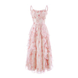 2025 Summer New Eden Oil Painting Dizzy Printing Waist Lotus Side Sling Skirt Korean Style Dress