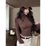 Black Height Collar Inside To Keep Warm Long-Sleeved T-Shirts For Women's Spring And Autumn And Winter Leisure Simple Style Thin And Match Bottom Shirt