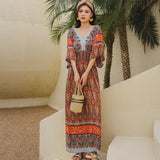 Real Shooting National Style Beach Dress Print Seaside Holiday Bohemian Long Dress Large Size Thin Dress Beach Dress