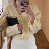 KANING French Solid Color V-Neck Knitted Cardigan Women 2026 Early Autumn Wearing A New Design Sweater Outside The Female