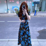 Bubble Sleeves Wneck Dress Women's Summer New Seaside Resort Style High-End Temperament Waist A Word Long Dress