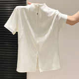 Li-Necked Double Zipper Short-Sleeved T-Shirt Women 2026 Summer New Korean Loose Thin Temperament Commuting Top