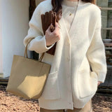 KANING Milk Blue Soft Knitted Cardigan Women's New Solid Color Lazy Wind Sweater Jacket In Autumn And Winter 2026