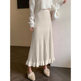 KANING Crowing Pink Folded Skirt High Waist Swing Skirt 2026 Autumn And Winter New Knitted Half Dress Woman