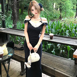 Lace Spliced Hottie Dress Design Sense Flying Sleeve A-Word Dress Female Summer Famous Woman Pure Lust Wind To Waist