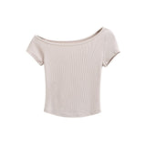 Slim Short-Sleeved Top Women's Summer Sexy T-Shirt Season Single-Word Shoulder Pure Desire Short Thread Thin Top