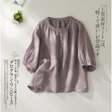 Real Shooting 2026 Summer New Half-Open Collar Collar Short-Sleeved Cotton Shirt Loose Middle-Sleeved Shirt Pure Color