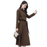 Temperament Elegant Style Long Sleeves Cross-Tie Bow Bow High-Neck Dress Women's Spring And Autumn New A-Word Long Skirt
