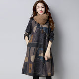 Autumn And Winter National Fat Hairs Long-Sleeved Dress Women's Large Size Women's Loose Thin Print Dress Tide
