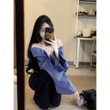 2026 New Super-Good-Looking Shoulder Splicing Top Female Korean Version Of Loose Thin Slacks Two Sets Of Women