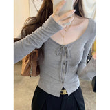 Model Sexy Pure Desire To Tie Button-Up Cardigan Long-Sleeved T-Shirt Girl Spring And Autumn Hottie Inside Hit Bottom Top
