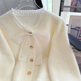 KANING Sweet Lace Collar Bow Knitted Cardigan 2026 Autumn New Small Scented Sweater Coat Woman