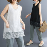 Real Shooting 2025 Japan-Korea Leisure Summer New Simple Long Lace Vest Women's Station Large-Size Top