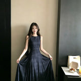Summer Art Style Retro Style Vest Dress Femininity Elegant Shoulder A-Character Dress