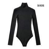 Tight-Tight High-Necked Long-Sleeved-Joined Women With Solid-Color Threaded T-Shirt T-Shirt Tops
