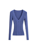 Han Mo Sense Thin V-Neck Knitted Shirt Showing Chest Big Waist Slender Sleeve Old Money Pit High Bullet Repair Body Dress Woman Autumn