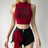 Vintage Babes Sexy Semi-Circular High-Neck Vest Women's Summer New Design Print Thin Short Top