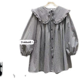 Fat Mm Large Size Women's Plaid Doll Collar Shirt Women 2025 New Retro College Style Loose Age Reduction Shirt Women