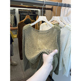 Kaning Long-Sleeved Hollow Knitted Net Shirt Women 2026 Summer And Autumn New Mesh Hooding