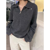 Kaning Lazy Half Zippered Knitted Women 2026 Autumn Winter New Polo Collar Jumper Sweater