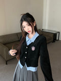 College Wind Fake Two Shirt Women 2026 Spring And Autumn Korean New Polo Collar Hit The Niche Thin Top