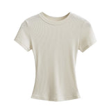 Flat-Up Base T-Shirt Thread Round-Neck Short-Sleeved Bottom Shirt Showing Skinny Short-Sized Hottie