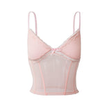 Sexy Hottie Lace Pink Sling Vest Woman Spring New Slimming Short Korean Version Of The Top Tide