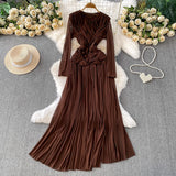 Small-Round Fashionable Ocean Air Knotted Net Collar Dress Women Autumn Waist Thin Swollen Dress Elegant Dress