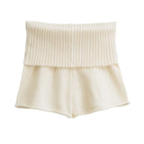 Autumn Maillard Wear Temperament Shoulder Sweater Oblique Shoulder Design Loose Knit Shirt Shorts Two Sets Of Women