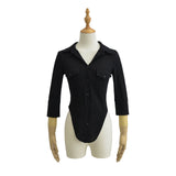 Pure Hot Girl Double Pocket Collar Sleeve Shirt In Autumn New Sense Single-Bring Buckle Tie