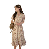 Dress Women's Summer French Large-Size Broken Flower Season Fat Sister To Collect Waist Cover Stomach Thin And Long Super Fairy