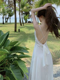 2025 New French First Love White Temperament V-Neck Beach Long Dress Pure Lust Wind Sling Dress Summer Women's Dress