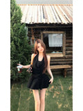 Pure Lusty Sex In Low-Chest Lace Black Hanging Neck Dress Female Hottie Temperament Waist Dress Woman