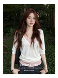 Middle-Sleeved T-Shirt Women's Two-Piece Summer Striped Sling Vest With Short-Sleeved Top