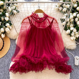 2026 Early Spring New Chiffon Shirt French Temperament Famous æÂñÞ Öå Lace Slings Two Women