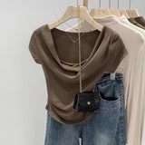 Ins Design Collared Shoulder T-Shirt Women's Short-Sleeved Summer Short-Sleeved Bloat To The Waist Sexy Pure Lust Sympathetic Girl