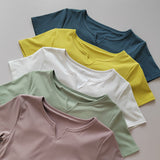 Yoga Suit With Breast Pad Women's Summer 2025 New V-Neck Thin Running Sports Leisure Short-Sleeved T-Shirt Fitness Top