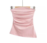 A Word-Collar Pure Desire To Slimen Shoulder Tective Blouse Folded Open Fork Solid Sexy Bottom Vest