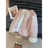 Lint Velvet Korean Version Of Chic Age-Reduced Round Collar Broken Cotton Coat Women Autumn And Winter Loose Set Warm Long-Sleeved Cotton Coat