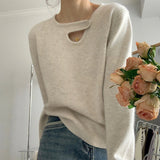 Autumn And Winter New Set-Up Head Design Hollow Solid Color Niche Lazy Wind Under The Bottom Knitted Shirt Top