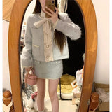 Rich Family Gold Small Fragrant Suit Women's Blue Cardigan Coat Autumn And Winter Bag Hip Half Skirt Temperament Two Sets