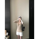 Autumn And Winter With A T-Shirt Slimming Temperament Pure Sexy Hottie Shirt V Collar Knot Long Sleeves Bottom Shirt