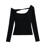 Pure Hottie Sexy Slim Thin Shoulder Long-Sleeved T-Shirt Inside The Bottom Blouse Plus Bra Slender