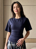 Sexy Slim Slim Thin Round Collar Solid Color Short-Sleeved Women's T-Shirt Summer Tie With Waist Pure Desire Casual T-Shirt Top Girl