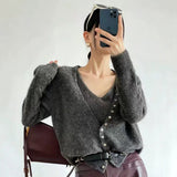 LEKA Korean Design Sense Knitted Women's 2026 Autumn And Winter New V-Tneck Cardigan + Sling With Two Sets Of Sweater