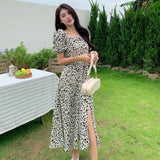 French Floral Dress Women's Summer New High-Rise Thin Open Fork Senior Sense Tea Break Long Skirt